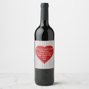 Simple Knitted Wool Look I love you Valentines Day Wine Label