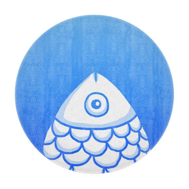 Simple Koi Carp Fish Blue White Abstract Cutting Board (Front)