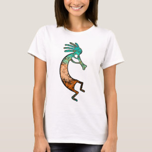 Simple Kokopelli drawing in Orange and blue T-Shirt