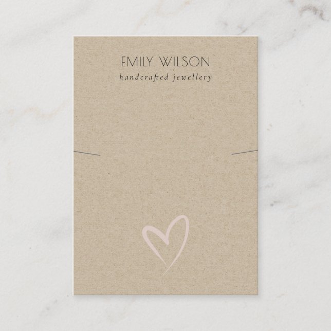 Simple Kraft Blush Heart Necklace Band Display Business Card (Front)