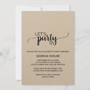 Simple Kraft Calligraphy Bachelorette Invitation