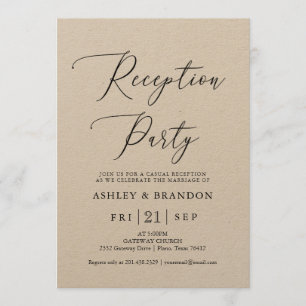 Simple Kraft Calligraphy Rustic Reception Party Invitation