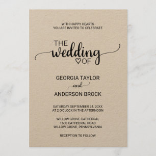Simple Kraft Calligraphy Wedding Invitation