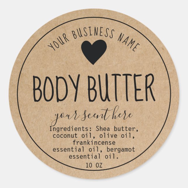 Simple Kraft Handmade Body Butter Scrub Lotion Cla Classic Round Sticker (Front)