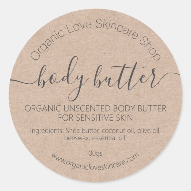 Simple Kraft Handmade Body Butter Scrub Lotion Classic Round Sticker (Front)