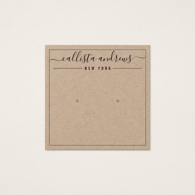 Simple Kraft Paper Cursive Earring Display Card (Front)