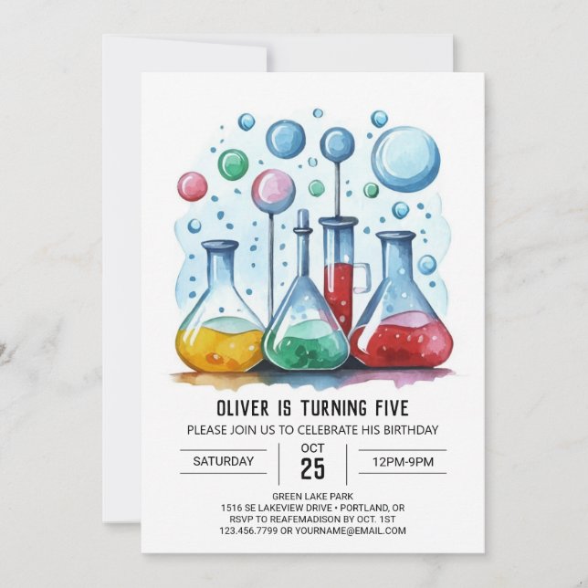 Simple Laboratory Discovery Scientist Birthday Invitation (Front)