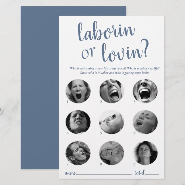 Simple Laborin or Lovin | Dusty Blue Game Card (Front/Back)