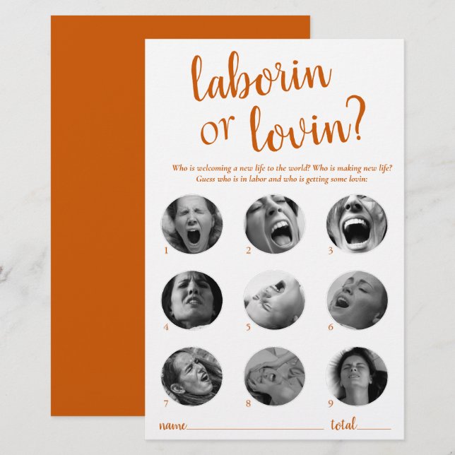 Simple Laborin or Lovin | Fall Orange Game Card (Front/Back)