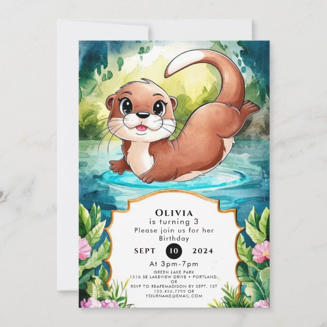 Simple Lake Otter Birthday Invitation (Front)