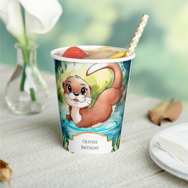 Simple Lake Otter Birthday Paper Cups (Insitu)