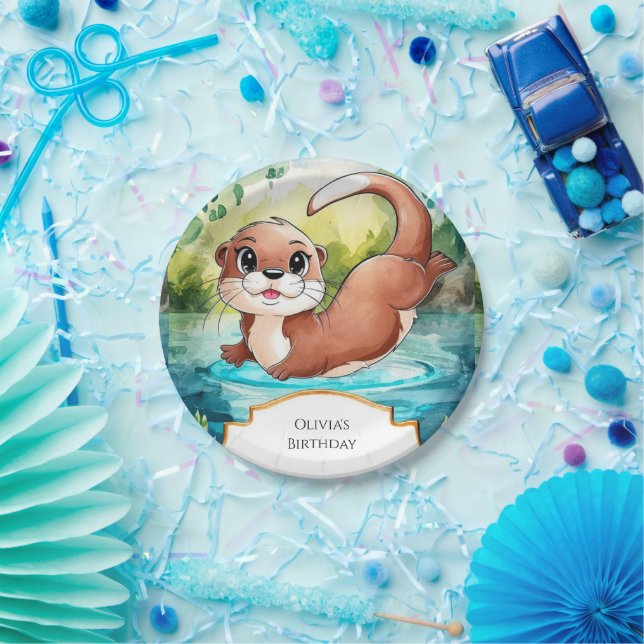 Simple Lake Otter Birthday Paper Plate (Party)