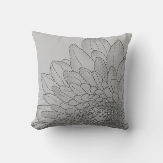 Simple Large Grey Graphic Sunflower | Throw Pillow (Front)