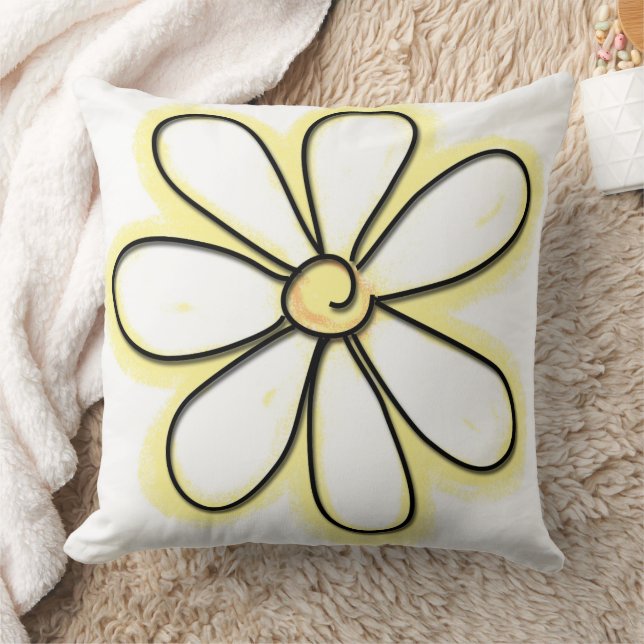Simple Large White and Yellow Graphic Daisy Flower Cushion (Blanket)