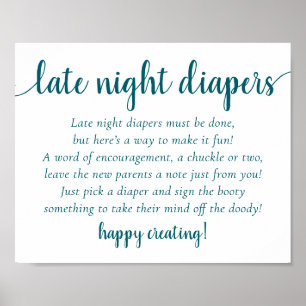 Simple Late Night Diapers   Teal Aqua Baby Shower Poster