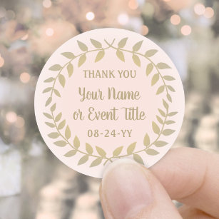 Simple Laurel Wreath Blush Pink and Gold Thank You Classic Round Sticker