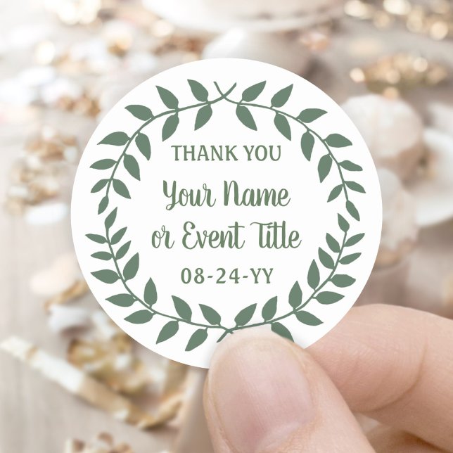 Simple Laurel Wreath Botanical Greenery Thank You Classic Round Sticker (Creator Uploaded)