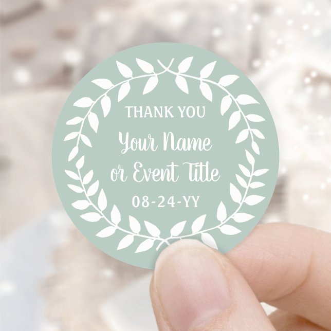 Simple Laurel Wreath Dusty Sage Green Thank You Classic Round Sticker (Creator Uploaded)