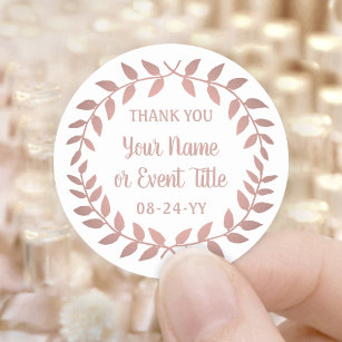 Simple Laurel Wreath Pink Rose Gold Thank You Classic Round Sticker