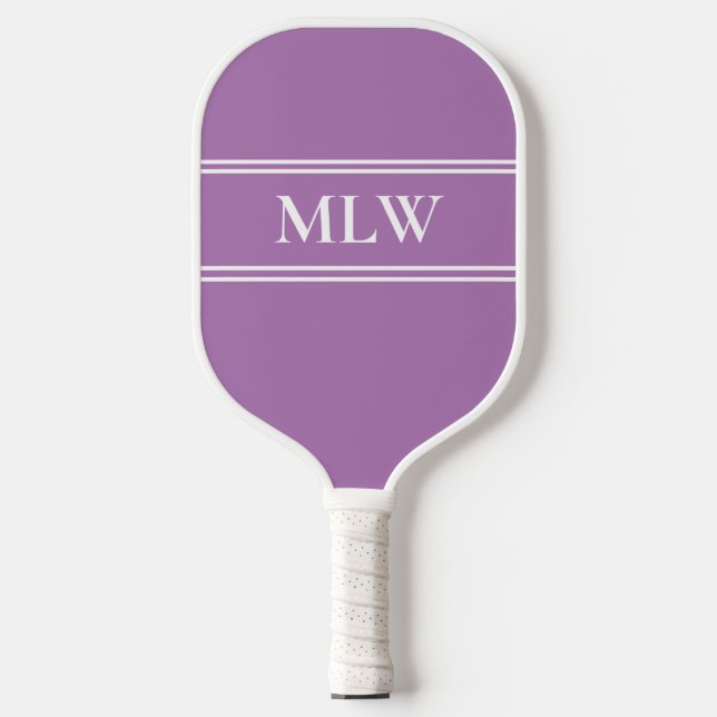 Simple Lavender and White Monogrammed  Pickleball Paddle (Front)