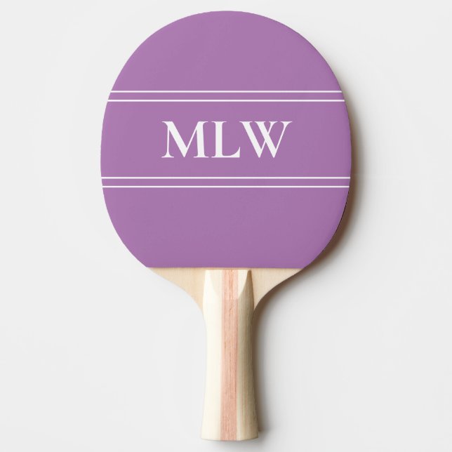 Simple Lavender and White Monogrammed  Ping Pong Paddle (Front)