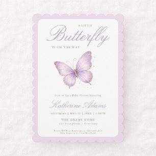 Simple Lavender Butterfly On The Way Baby Shower Invitation