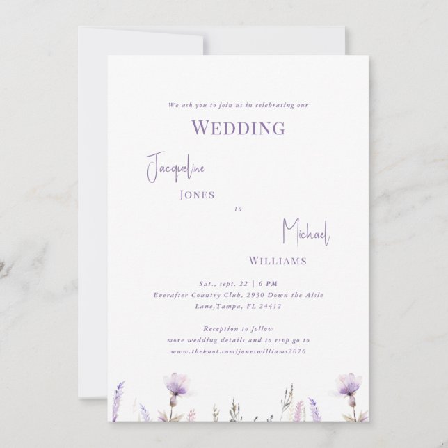 Simple Lavender Floral Wedding II Invitation (Front)