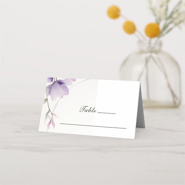 Simple Lavender Flower Watercolor Wedding Place Card (Front)