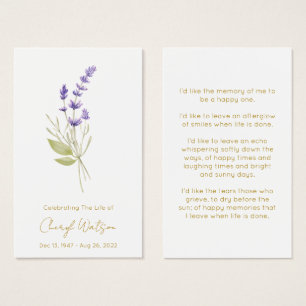 Simple Lavender Funeral Memorial Prayer Card