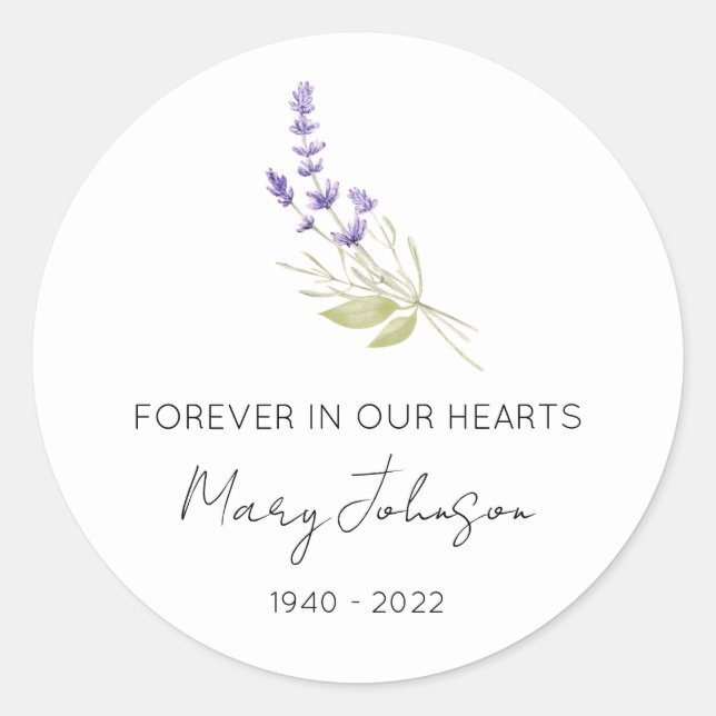 Simple Lavender Memorial  Classic Round Sticker (Front)