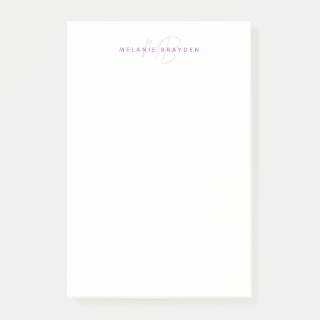 Simple Lavender Minimalist Two Monogram Name Post-it Notes (Front)
