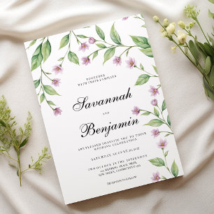 Simple lavender pink green floral wedding  invitation