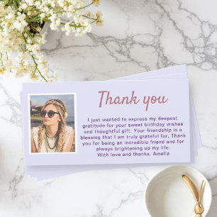 Simple Lavender Purple Photo Birthday Thank You Card