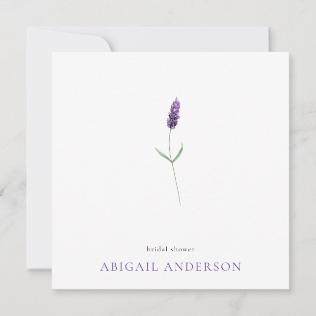 Simple Lavender Stem Minimalist Square Shower Invitation (Front)