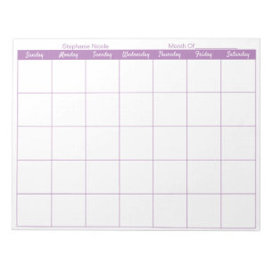 Simple Lavender Thin Border Name Monthly Planner Notepad