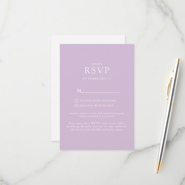 Simple Lavender Website Wedding RSVP Card (Front/Back In Situ)