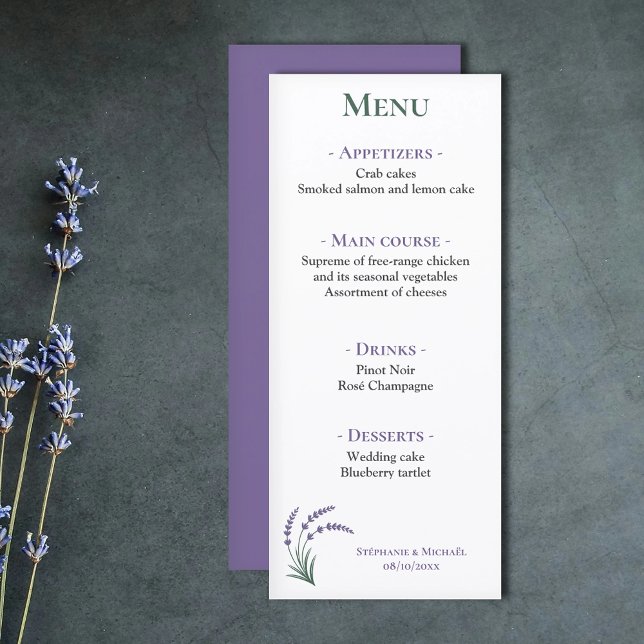 Simple Lavender Wedding Reception Menu (Simple Lavender Wedding Reception Menu)