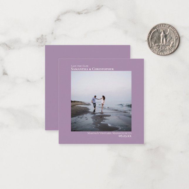 Simple Lavender Wedding Save the Date Photo Mini Card (Front/Back In Situ)
