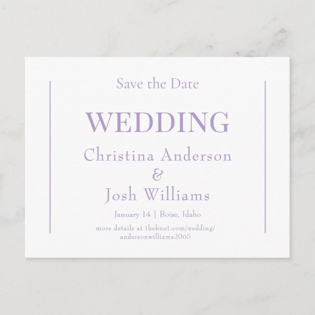 Simple Lavender Wedding Save the Date Postcard (Front)