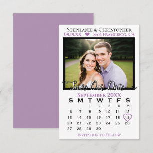 Simple Lavender & White Calendar & Photo Wedding Save The Date