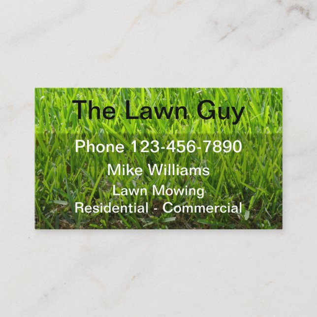 Simple Lawn Mowing Green Grass Business Card (Front)