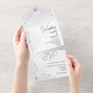 Simple Leaf and Pink Lotus with Mandala Wedding All In One Invitation