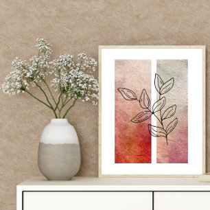 Simple Leaf Art Outline Vibrant Colour Background Poster