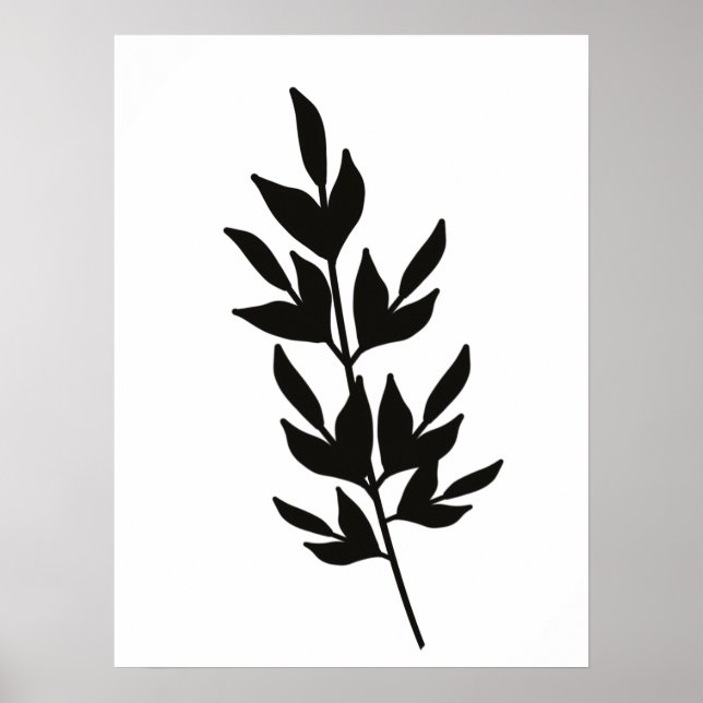 Simple Leaf Branch Line Art Black White Poster (Front)