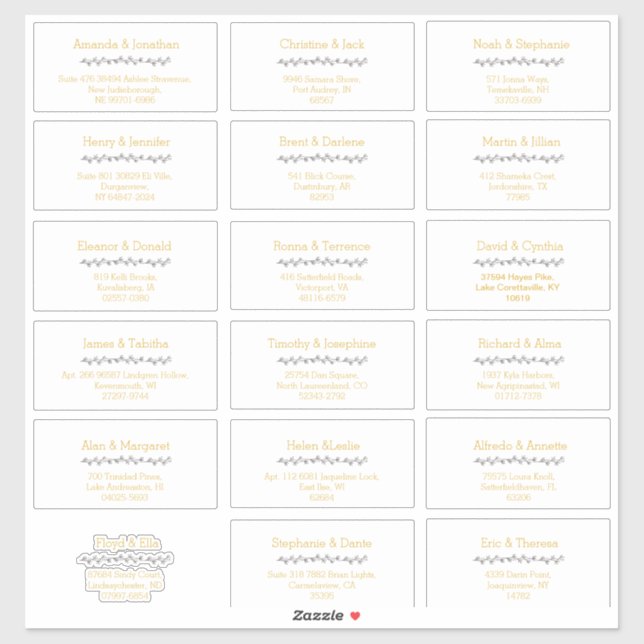 Simple Leaf Gold Wedding Guest Address Labels (Sheet)
