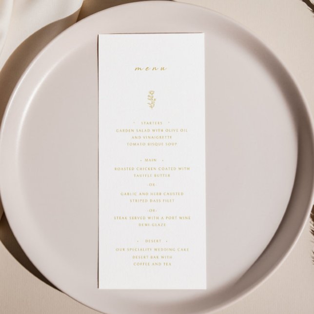 Simple Leaf Gold & White Wedding Dinner Menu (Creator Uploaded)