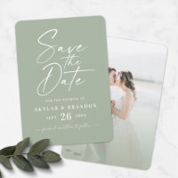 Simple Leaf Green with Script and Photo Wedding