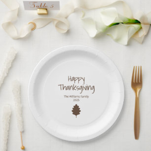 Simple Leaf Modern Fall Family Thanksgiving Paper Plate