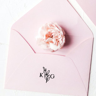 Simple Leaf Monogram  Rubber Stamp