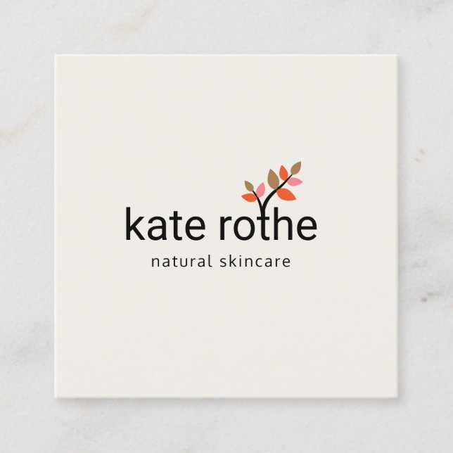 Simple Leaf Sprig Natural Organic Beauty Square Business Card (Front)